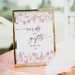 Póster Boho Pink Wildflower Cards and Gifts Rótulo de cum