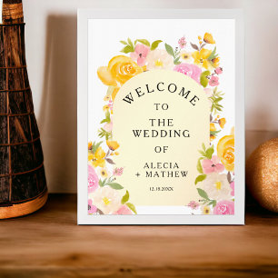 Póster Boho prado rústico amarillo rosa Boda Bienvenida