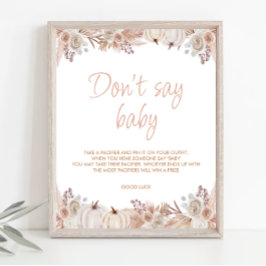 Póster Boho Pumpkin Baby Shower no dice Rótulo bebé