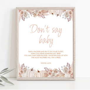 Póster Boho Pumpkin Baby Shower no dice Rótulo bebé