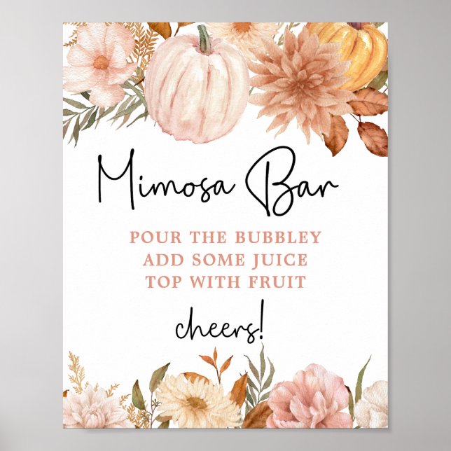 Póster Boho Pumpkin Fall Baby Shower Mimosa Bar (Frente)