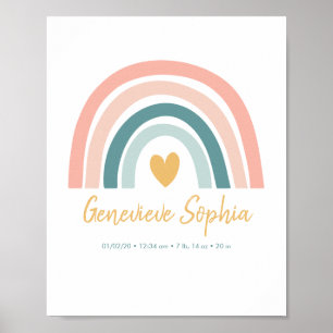Póster Boho Rainbow Baby Poster de estadísticas de natali