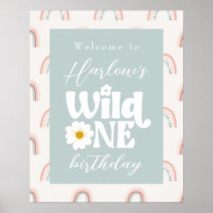 Póster Boho Rainbow Daisy Wild One first Birthday Welcome