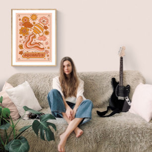 Póster  Boho Retro Acuario Zodíaco 