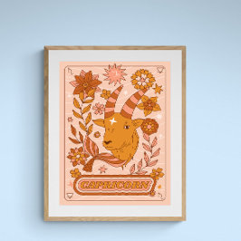 Póster Boho Retro Capricorn Zodiac