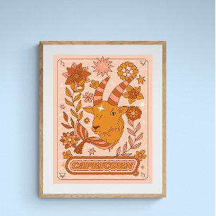 Póster Boho Retro Capricorn Zodiac