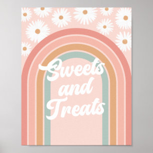 Póster Boho Retro Daisy Cumpleaños Dulces y Trata Rótulo