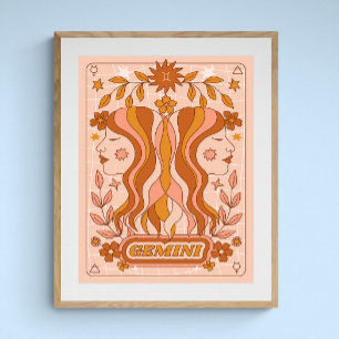 Póster Boho Retro Gemini Zodiac