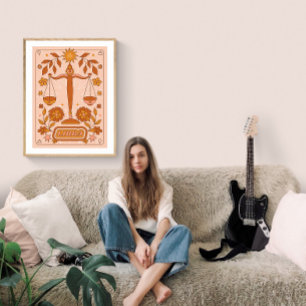 Póster Boho Retro Libra Zodiac