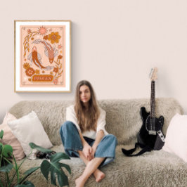 Póster Boho Retro Pisces Zodiac