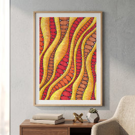 Póster Boho Rojo Naranja Cálido Patrón Ondulado Abstracto