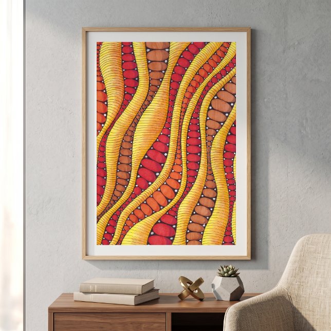 Póster Boho Rojo Naranja Cálido Patrón Ondulado Abstracto (Subido por el creador)