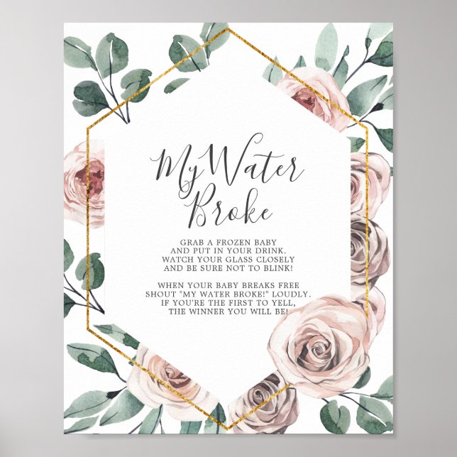 Póster Boho Rosa Baby Shower My Water Broke Game (Frente)