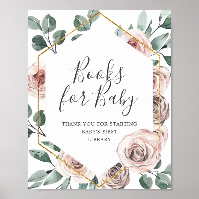 Póster Boho Rosa Los Libros De Baby Shower Para El Rótulo (Frente)