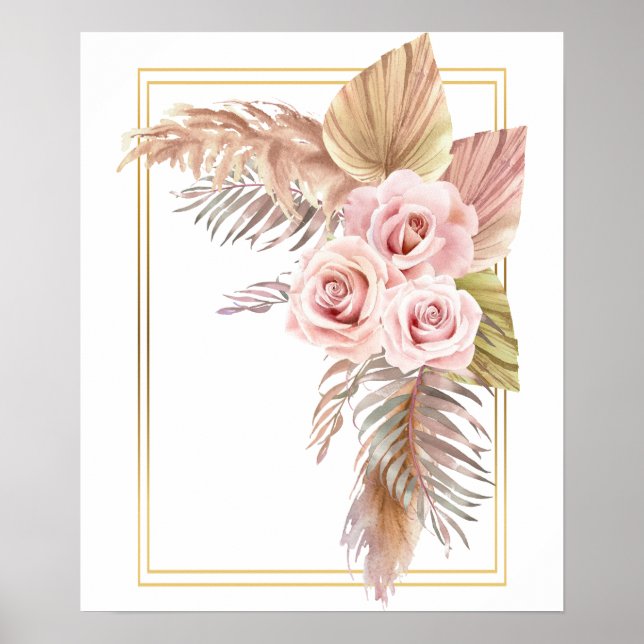 Póster Boho Rosa Pampas Grass Dry Palm (Frente)