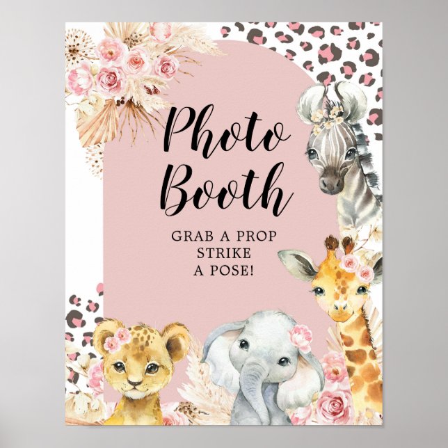Póster Boho Rosa Safari Fiesta Chica de Animales (Frente)