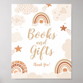 Póster Boho Rótulo de libros arcoiris y regalos