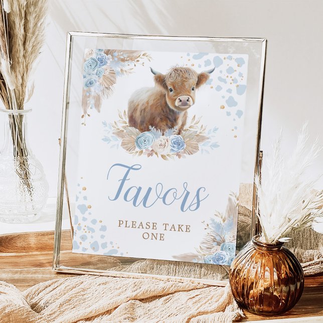 Póster Boho Rubor Blue Highland Cow favorece el Rótulo (Subido por el creador)