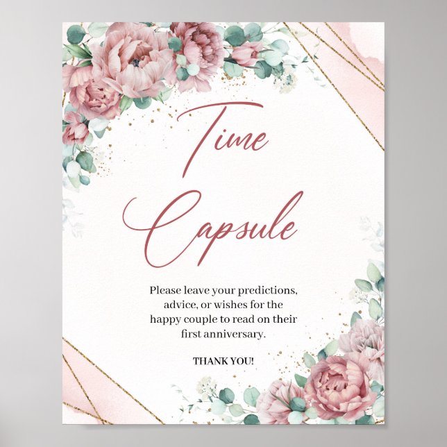 Póster Boho rubor floral eucalipto Cápsula del tiempo jue (Frente)