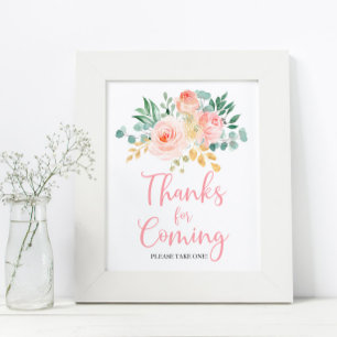Póster Boho Rubor Pink Floral Shower: Gracias por venir