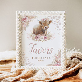 Póster Boho Rubor Pink Highland Cow favorece el Rótulo