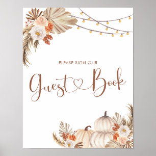 Póster Boho Rustic Calabaza cae en amor libro de invitado