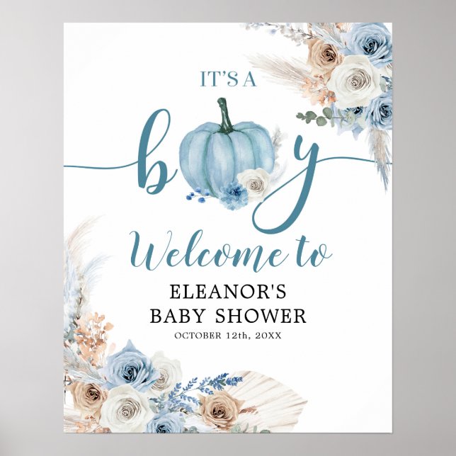 Póster Boho Rustic Pumpkin It's a boy Fall Welcome Sign (Frente)