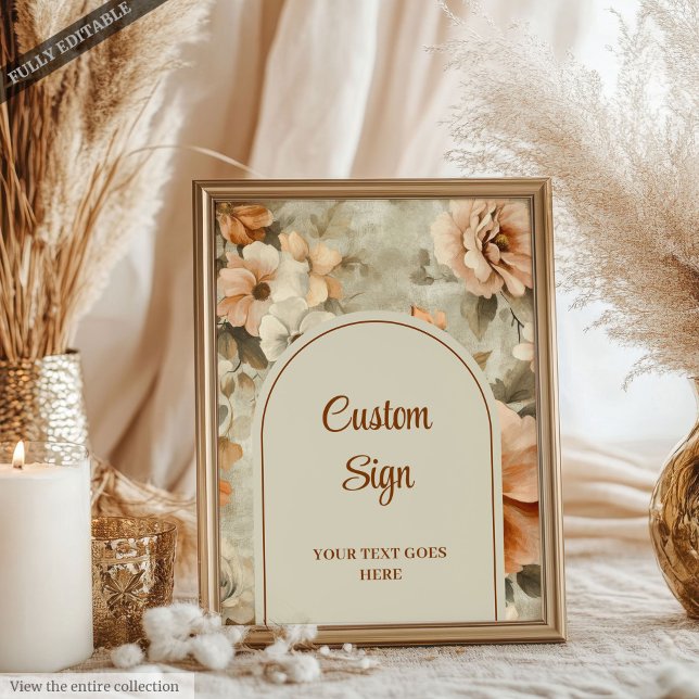 Póster Boho Rústico Terracota Marfil Floral Personalizado (Rustic Terra Cotta Ivory Floral Personalized Wedding Sign)