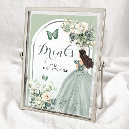 Póster Boho Sage Green Floral Princess Quinceañera Bebe