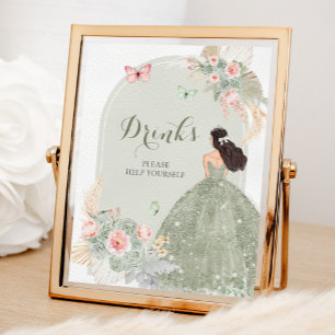 Póster Boho Sage Green Pink Quinceañera Bebe