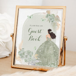 Póster Boho Sage Green Quinceañera Guest Book