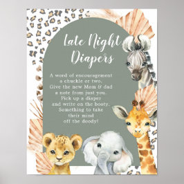 Póster Boho Sage Green Safari Oh Boy Late Night Diaper