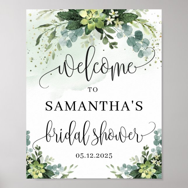 Póster Boho succulent floral bridal shower welcome sign (Frente)
