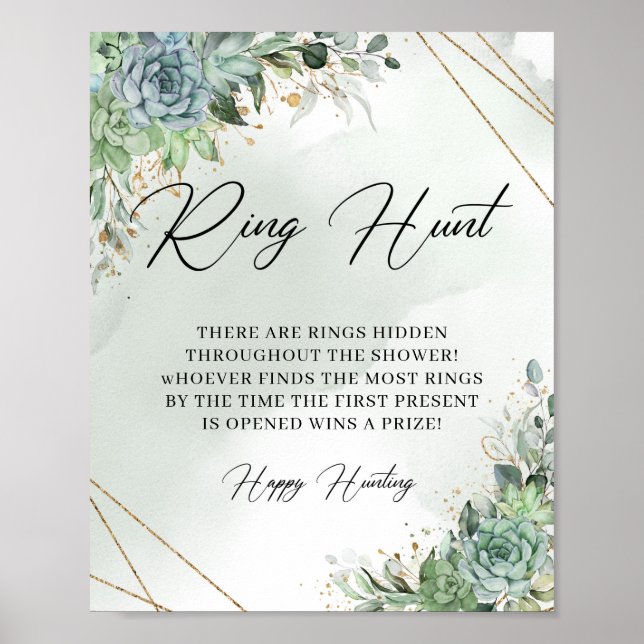 Póster Boho suculenta el marco dorado del eucalipto Caza (Frente)