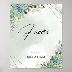 Póster Boho Summer succulents eucalyptus gold Favores fir
