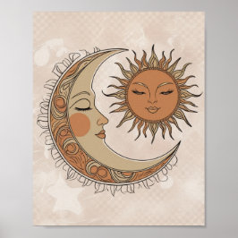 Póster Boho Sun y Moon Ilustracion