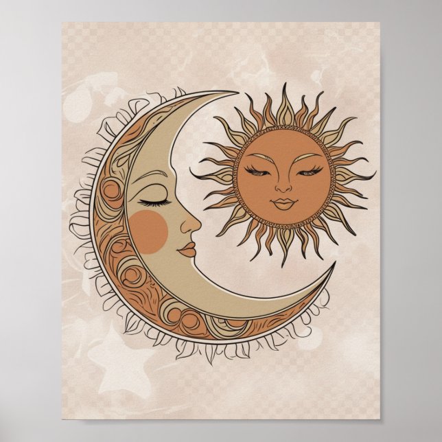 Póster Boho Sun y Moon Ilustracion (Frente)