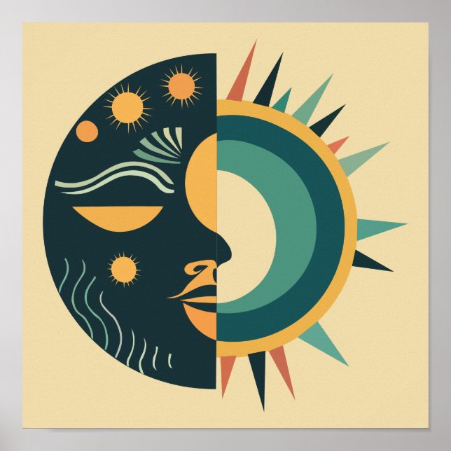 Póster Boho Sun y Moon Wall Art Poster (Frente)