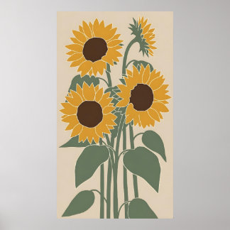 Póster Boho Sunflower - Modern Desaturated Floral