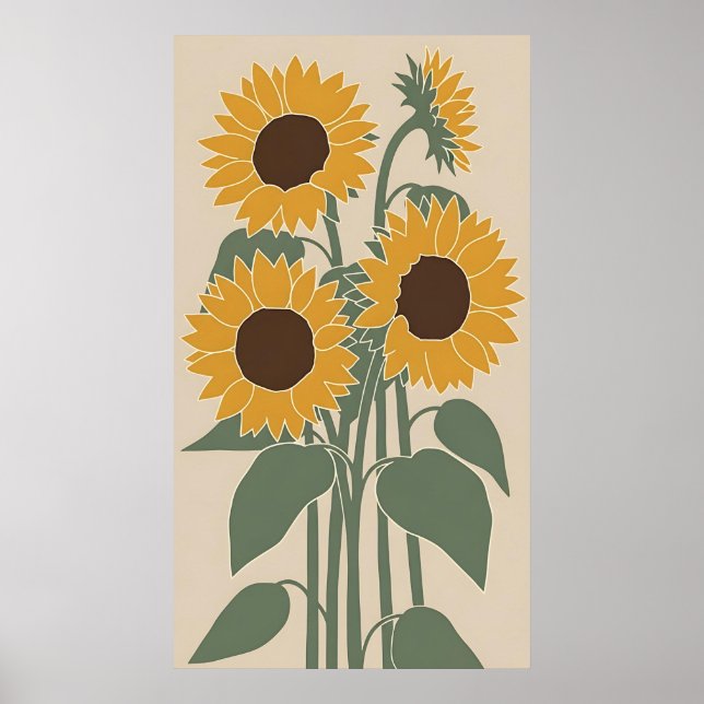 Póster Boho Sunflower - Modern Desaturated Floral (Frente)