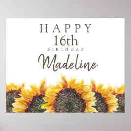 Póster Boho Sunflowers White Happy 16th (o cualquier otro