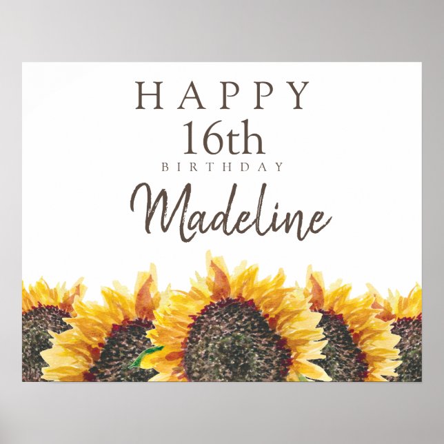 Póster Boho Sunflowers White Happy 16th (o cualquier otro (Frente)