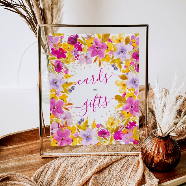 Póster Boho tarjetas florales púrpura modernas regalos de (Boho modern purple floral cards gifts bridal poster)