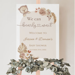Póster Boho Teddy Bear Bienvenidos al Rótulo Baby Shower