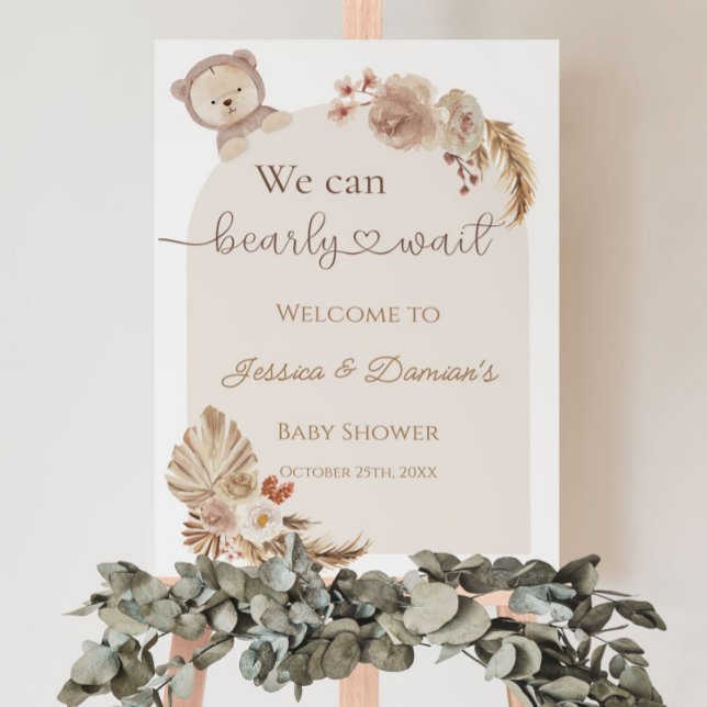 Póster Boho Teddy Bear Bienvenidos al Rótulo Baby Shower (Subido por el creador)