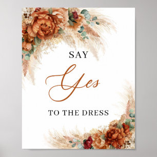 Póster Boho terracotta burgundy le dice sí al vestido
