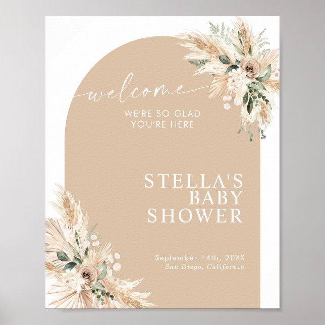 Póster Boho Terracotta Pampas Grass Baby Shower (Frente)