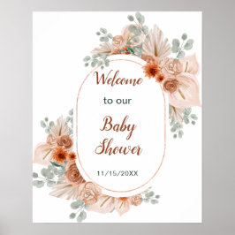Póster Boho Terracotta Pampas Grass Baby Shower