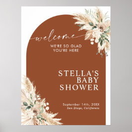 Póster Boho Terracotta Pampas Grass Baby Shower Poster