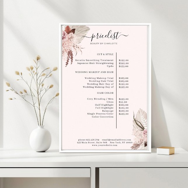 Póster Boho Trendy Pricelist Poster (Boho Trendy Light-Pink Pricelist )